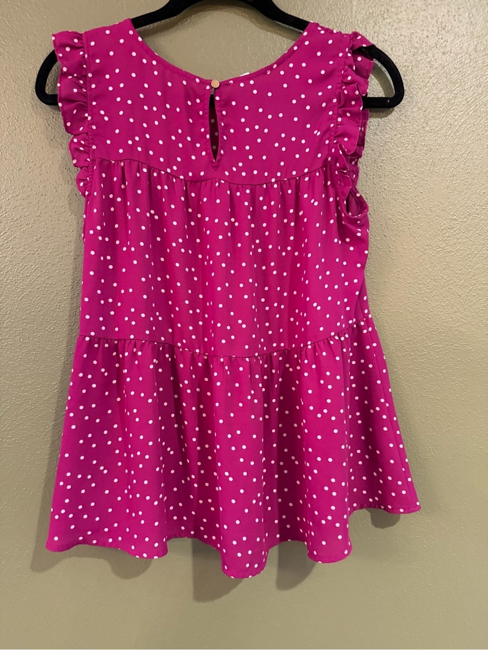 Maurices Raspberry Pink Polka Dot Ruffle Detail Blouse - Picture 3 of 3